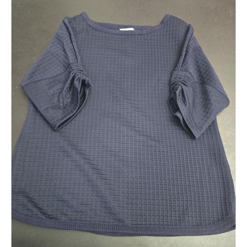 Max Studio London Navy Blue Waffle Grid Knit Top Ruched Knot Sleeve Small